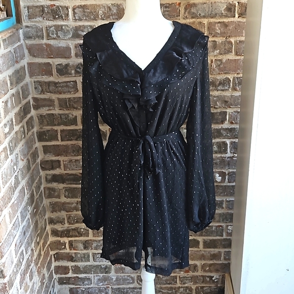 PAIGE Dresses & Skirts - Paige Black Ren Faire Dark Romantic Studded Sheer Sleeves Lined Belted Dress